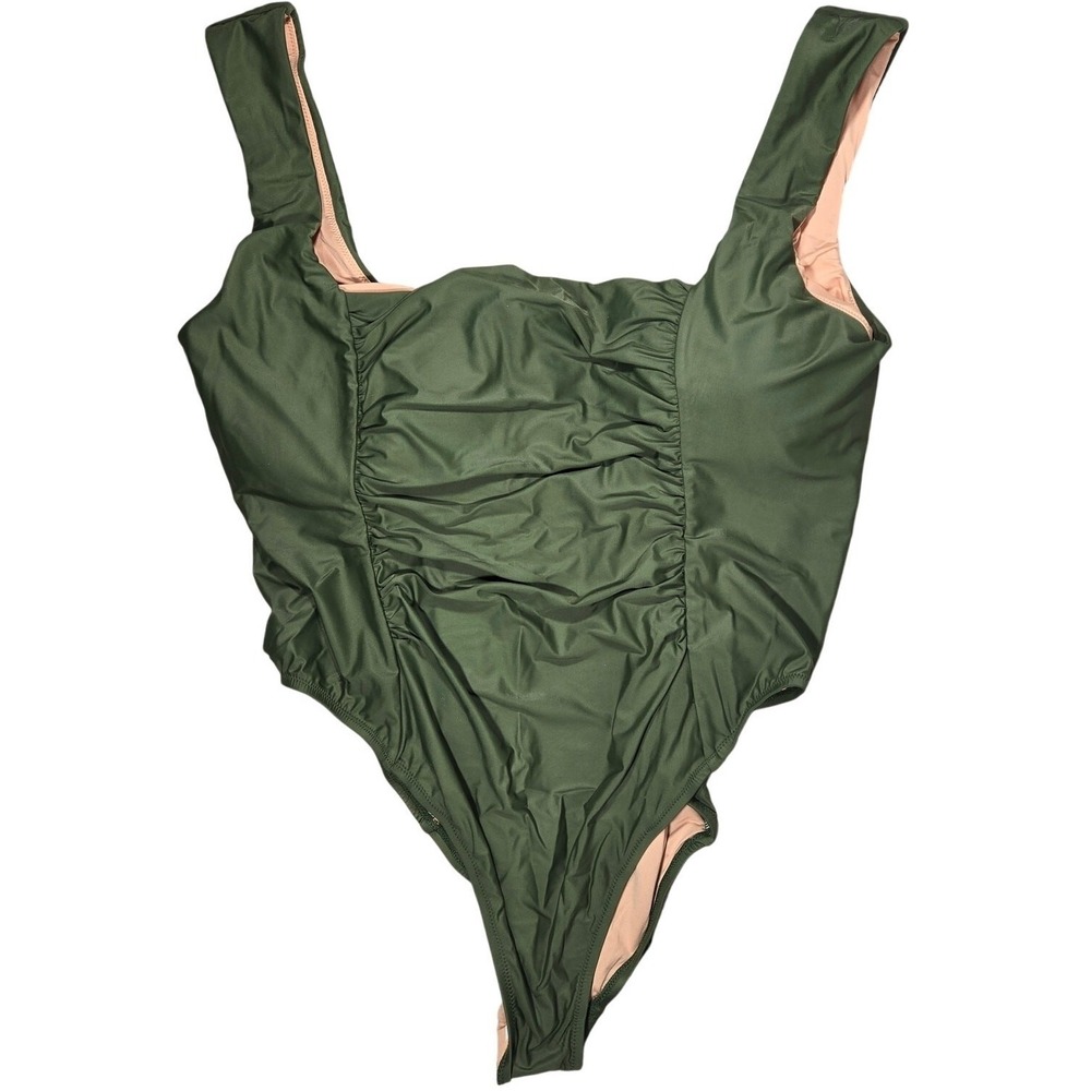J. Crew Ruched squareneck one-piece in Safari Green 24 NWT